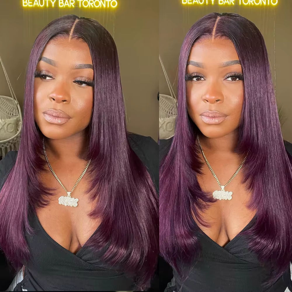 Perruque Lace Front Wig synthétique lisse bordeaux foncé 13x6