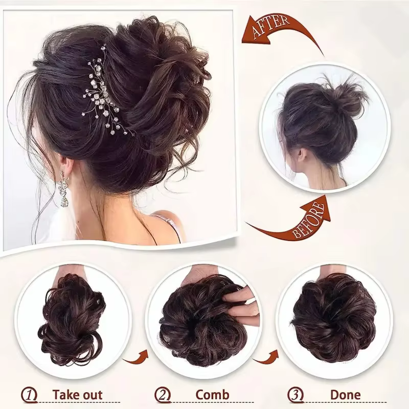 2 pièces femmes réel cheveux humains Chignon