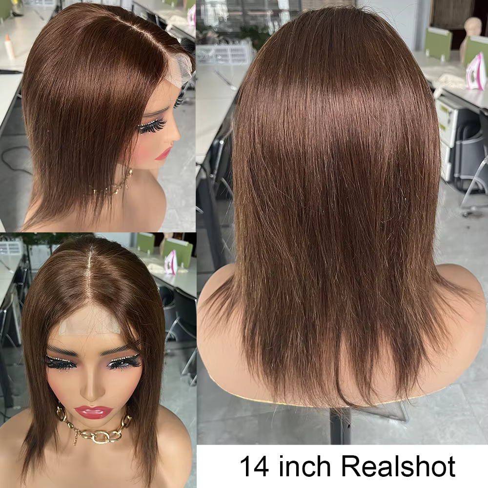 Perruque de cheveux 100% naturels bruns 2x6