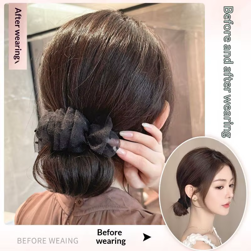 Chignon synthétique à clipser avec décoration en tulle