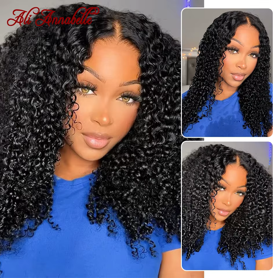 Ali Annabelle court Bob crépus bouclés 13x4 dentelle frontale perruque cheveux humains