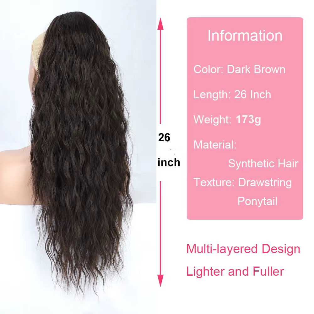 Extension de cheveux queue de cheval ondulée longue bouclée pour femmes cordon