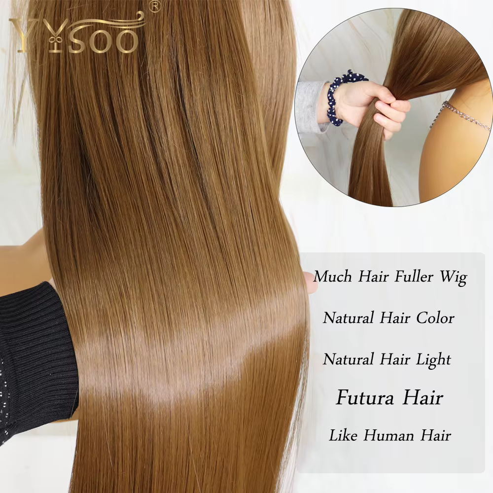 YYsoo-Perruque blonde droite soyeuse pour femme